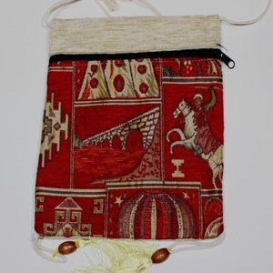 NEW Fabric Cloth Purse Bag Tassels Zipper Crossbody Adjustable Straps 10 x 8 "